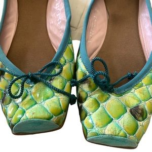 Ursula Mascaro Green Snake Print Ballet Flats